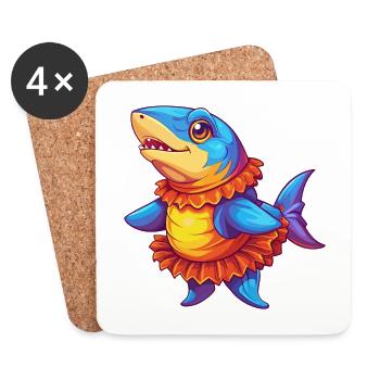 Frilled Shark Colorful Kawaii Cartoon Sea Animal - Coasters (set of 4) - white - Front