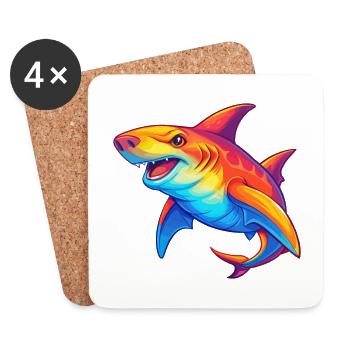 requin-marteau coloré Kawaii dessin animé Clipart - Dessous de verre (lot de 4) - blanc - Devant