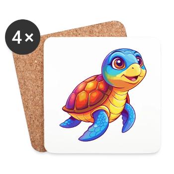 Green Sea Turtle Colorful Kawaii Cartoon Clipart - Coasters (set of 4) - white - Front