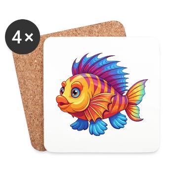 poisson-lion coloré Kawaii dessin animé animal marin - Dessous de verre (lot de 4) - blanc - Devant