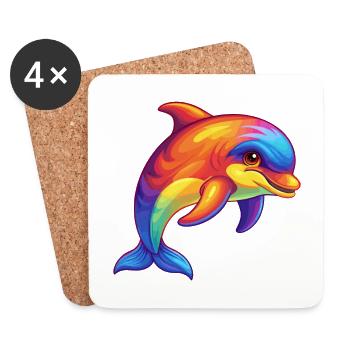 Porpoise Colorful Kawaii Cartoon Sea Animal - Coasters (set of 4) - white - Front