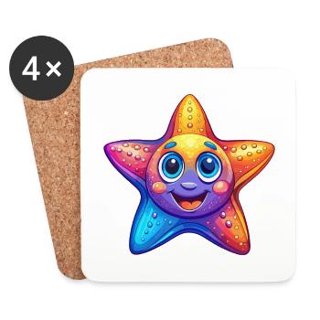 Starfish Colorful Kawaii Cartoon Sea Animal - Coasters (set of 4) - white - Front
