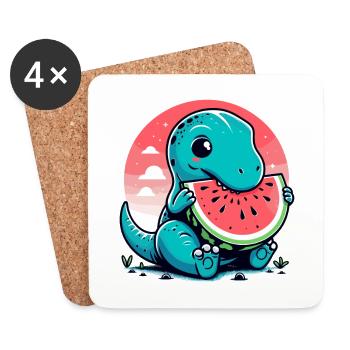 Süßer T-Rex Wassermelone Sommer Geschenk - Untersetzer (4er-Set) - Weiß - Vorne