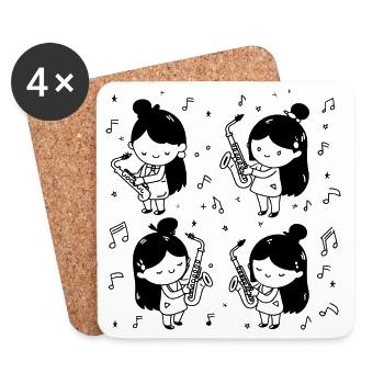 Cartoon Saxophone Girl - Coasters (set of 4) - white - Front