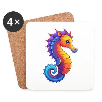 Sea Horse Colorful Kawaii Cartoon Sea Animal - Coasters (set of 4) - white - Front