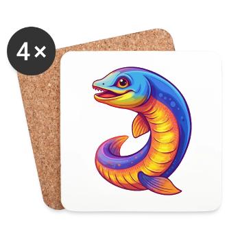 Sea Lamprey Colorful Kawaii Cartoon Sea Animal - Coasters (set of 4) - white - Front