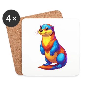 Loutre de mer Coloré Kawaii Dessin animé Animal marin - Dessous de verre (lot de 4) - blanc - Devant