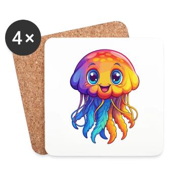 Sea Nettle Colorful Kawaii Cartoon Sea Animal - Coasters (set of 4) - white - Front