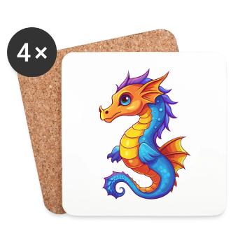 Sea Dragon Colorful Kawaii Cartoon Sea Animal - Coasters (set of 4) - white - Front