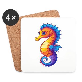 Hippocampe Coloré Kawaii Dessin Animé Animal Marin - Dessous de verre (lot de 4) - blanc - Devant