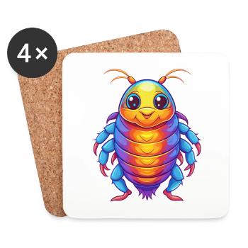 Sea Louse Colorful Kawaii Cartoon Sea Animal - Coasters (set of 4) - white - Front
