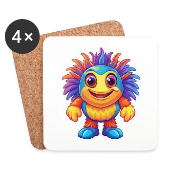 Sea Anemone Colorful Kawaii Cartoon Sea Animal - Coasters (set of 4) - white - Front