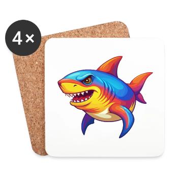 Shark Colorful Kawaii Cartoon Sea Animal - Coasters (set of 4) - white - Front
