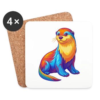 Loutre de mer Coloré Kawaii Dessin animé Animal marin - Dessous de verre (lot de 4) - blanc - Devant