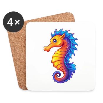 Sea Horse Colorful Kawaii Cartoon Sea Animal - Coasters (set of 4) - white - Front