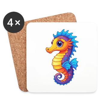 Hippocampe pygmée Coloré Kawaii Dessin animé Animal marin - Dessous de verre (lot de 4) - blanc - Devant