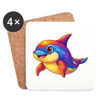 Orca Colorful Kawaii Cartoon Sea Animal - Coasters (set of 4) - white - Front