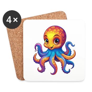 Octopus Colorful Kawaii Cartoon Sea Animal - Coasters (set of 4) - white - Front