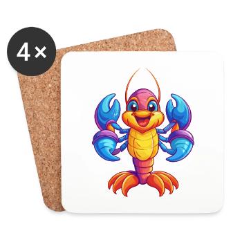 Lobster Colorful Kawaii Cartoon Sea Animal - Coasters (set of 4) - white - Front