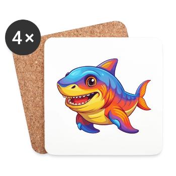 emporte-pièce requin coloré Kawaii dessin animé Clipart - Dessous de verre (lot de 4) - blanc - Devant