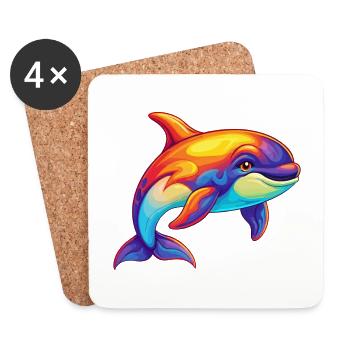 Orca Colorful Kawaii Cartoon Sea Animal - Coasters (set of 4) - white - Front