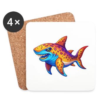 Requin léopard Coloré Kawaii Dessin animé Animal marin - Dessous de verre (lot de 4) - blanc - Devant