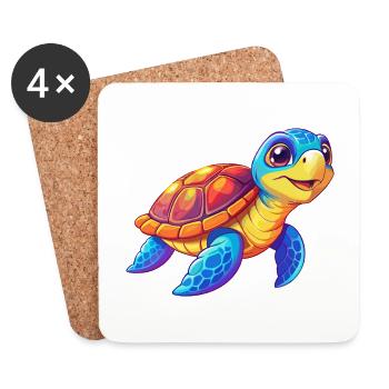 Green Sea Turtle Colorful Kawaii Cartoon Clipart - Coasters (set of 4) - white - Front