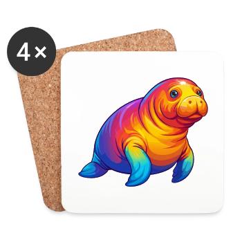 Dugong Colorful Kawaii Cartoon Sea Animal - Coasters (set of 4) - white - Front