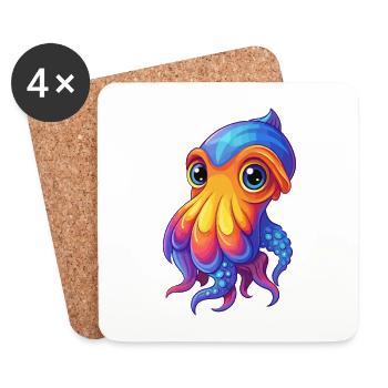 Cuttlefish Colorful Kawaii Cartoon Sea Animal - Coasters (set of 4) - white - Front