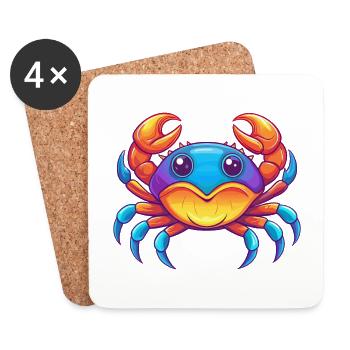 Crab Colorful Kawaii Cartoon Sea Animal - Coasters (set of 4) - white - Front