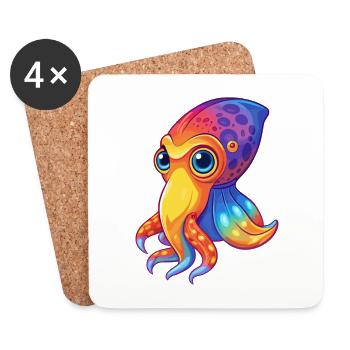 Bobtail Squid Colorful Kawaii Cartoon Sea Animal - Coasters (set of 4) - white - Front