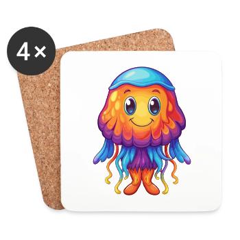 Comb Jelly Colorful Kawaii Cartoon Sea Animal - Coasters (set of 4) - white - Front