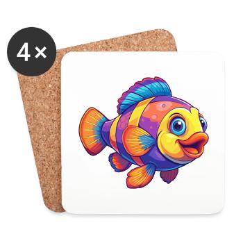 Clownfish Colorful Kawaii Cartoon Sea Animal - Coasters (set of 4) - white - Front