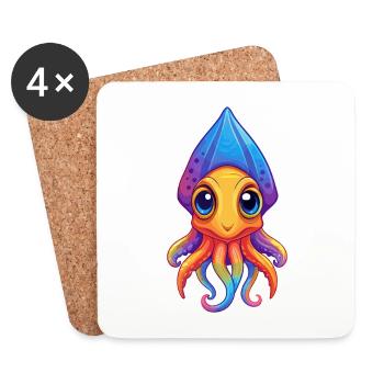 Bottletail Squid Colorful Kawaii Cartoon Clipart - Coasters (set of 4) - white - Front