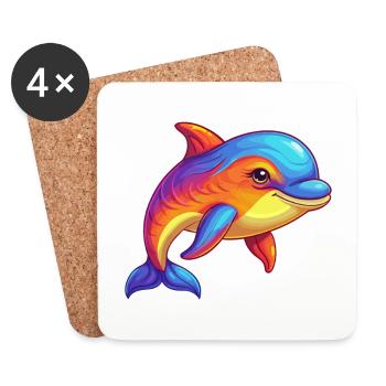 Bottlenose Whale Colorful Kawaii Cartoon Clipart - Coasters (set of 4) - white - Front