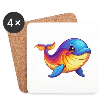 baleine bleue coloré kawaii dessin animé animal marin - Dessous de verre (lot de 4) - blanc - Devant