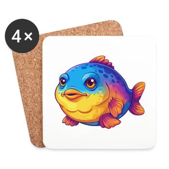 Blobfish Colorful Kawaii Cartoon Sea Animal - Coasters (set of 4) - white - Front