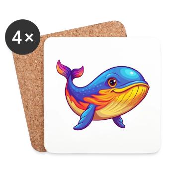 baleine bleue coloré kawaii dessin animé animal marin - Dessous de verre (lot de 4) - blanc - Devant