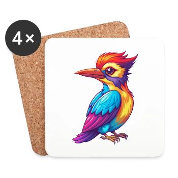 Pic coloré Kawaii personnage de dessin animé oiseau - Dessous de verre (lot de 4) - blanc - Devant