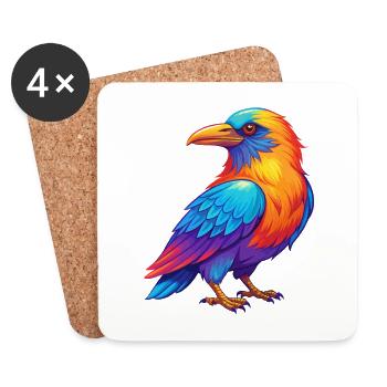 corbeau coloré Kawaii personnage de dessin animé oiseau - Dessous de verre (lot de 4) - blanc - Devant