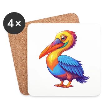 Pélican coloré Kawaii dessin animé Personnage Oiseau - Dessous de verre (lot de 4) - blanc - Devant