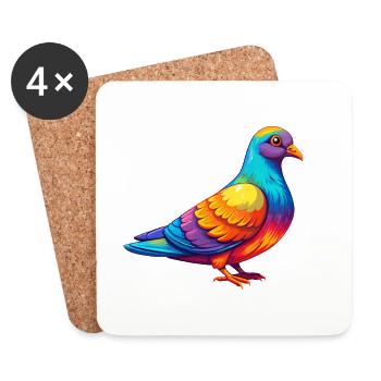 Pigeon Colorful Kawaii Cartoon Character Bird - Coasters (set of 4) - white - Front