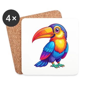Toucan Colorful Kawaii Cartoon Character Bird - Coasters (set of 4) - white - Front