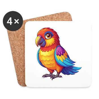 Rosella Colorful Kawaii Cartoon Character Bird - Coasters (set of 4) - white - Front
