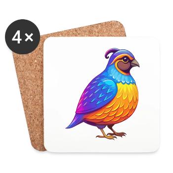 Quail Colorful Kawaii Cartoon Character Bird - Coasters (set of 4) - white - Front