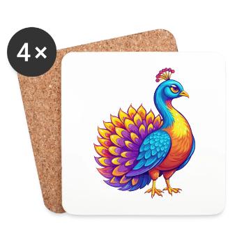 Peacock Colorful Kawaii Cartoon Character Bird - Coasters (set of 4) - white - Front