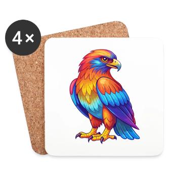 Hawk Colorful Kawaii Cartoon Character Bird - Coasters (set of 4) - white - Front