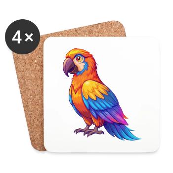 Parrot Colorful Kawaii Cartoon Character Bird - Coasters (set of 4) - white - Front