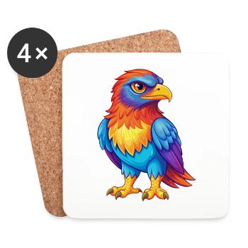 Falcon Colorful Kawaii Cartoon Character Bird - Coasters (set of 4) - white - Front