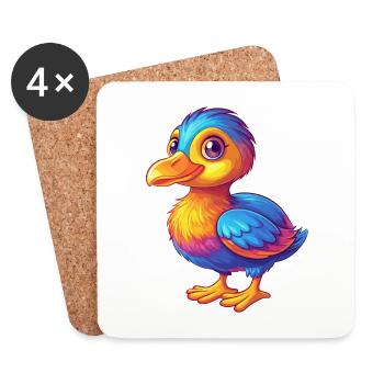 Coot Colorful Kawaii Cartoon Character Bird - Coasters (set of 4) - white - Front
